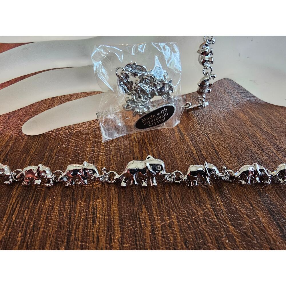 Elephant Design Sterling Silver Bracelet Bangle Cuff Swarovski Crystal Handmade